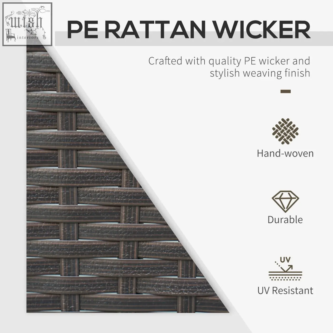 Dark brown pe rattan wicker garden set with hand-woven weave and tempered glass coffee table for outdoor use