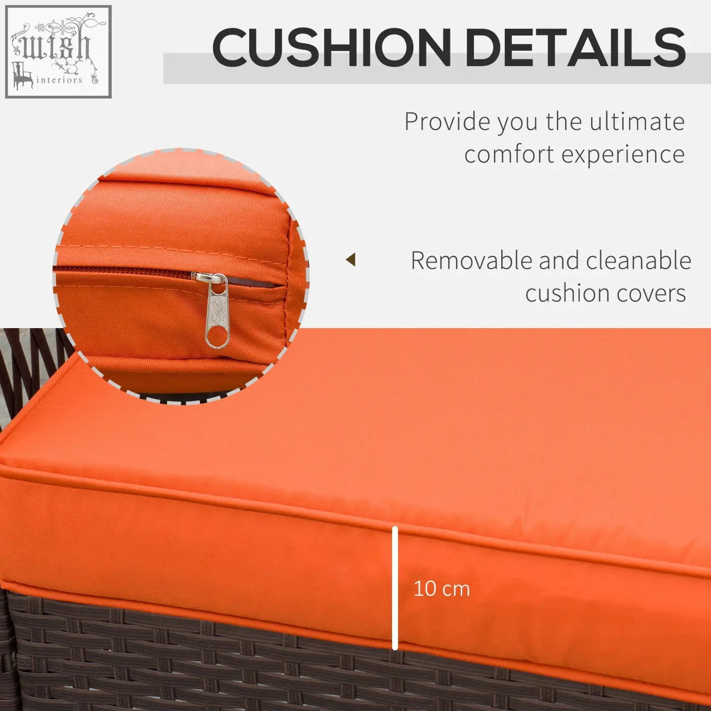 Bright orange outdoor cushion with zipper closure and removable cover for outsunny rattan bistro set holding place