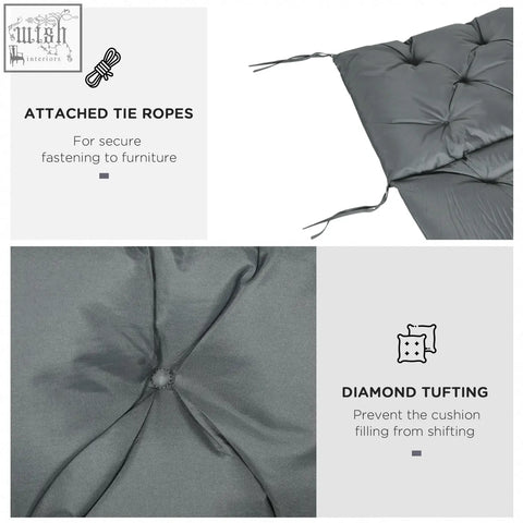 Dark grey outsunny 3 seater bench cushion with tufted polyester fabric cover and tie fastenings for outdoor use