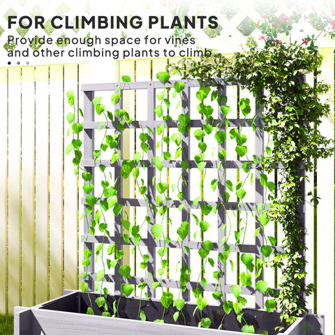 Gray wooden lattice trellis with protective paint coating for climbing plants in outsunny 3 tier garden bed