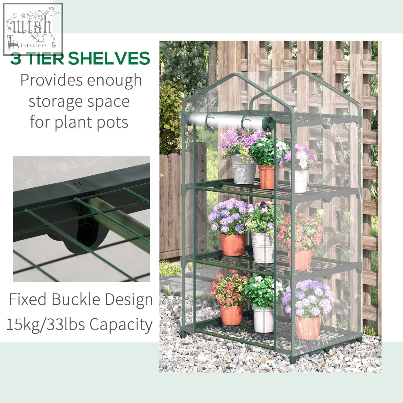 Outsunny green metal 69l x 49w 3 tier mini greenhouse with plastic cover roll-up door and wire shelves