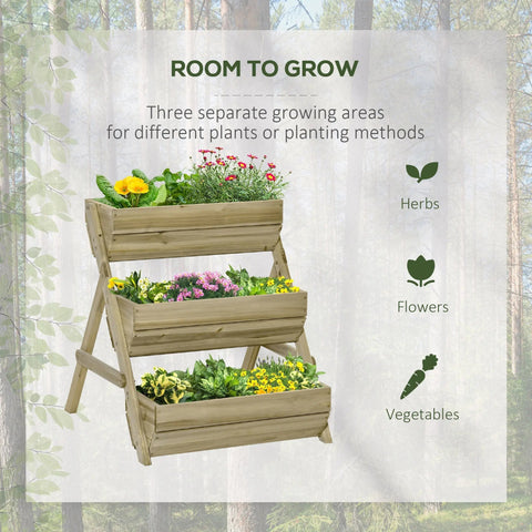Outsunny 3 tier raised garden bed wooden structure with paint coating and drainage holes for herbs flowers and veggies