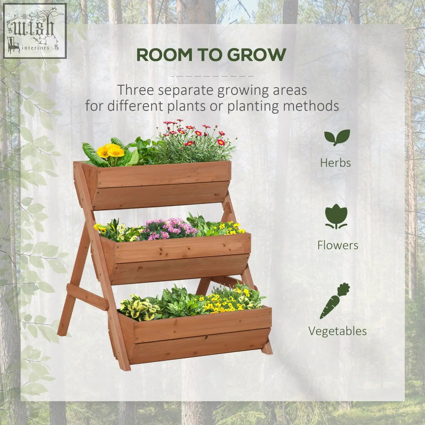 Outsunny 3 tier raised garden bed wooden planter box with drainage holes in brown for herbs flowers and vegetables