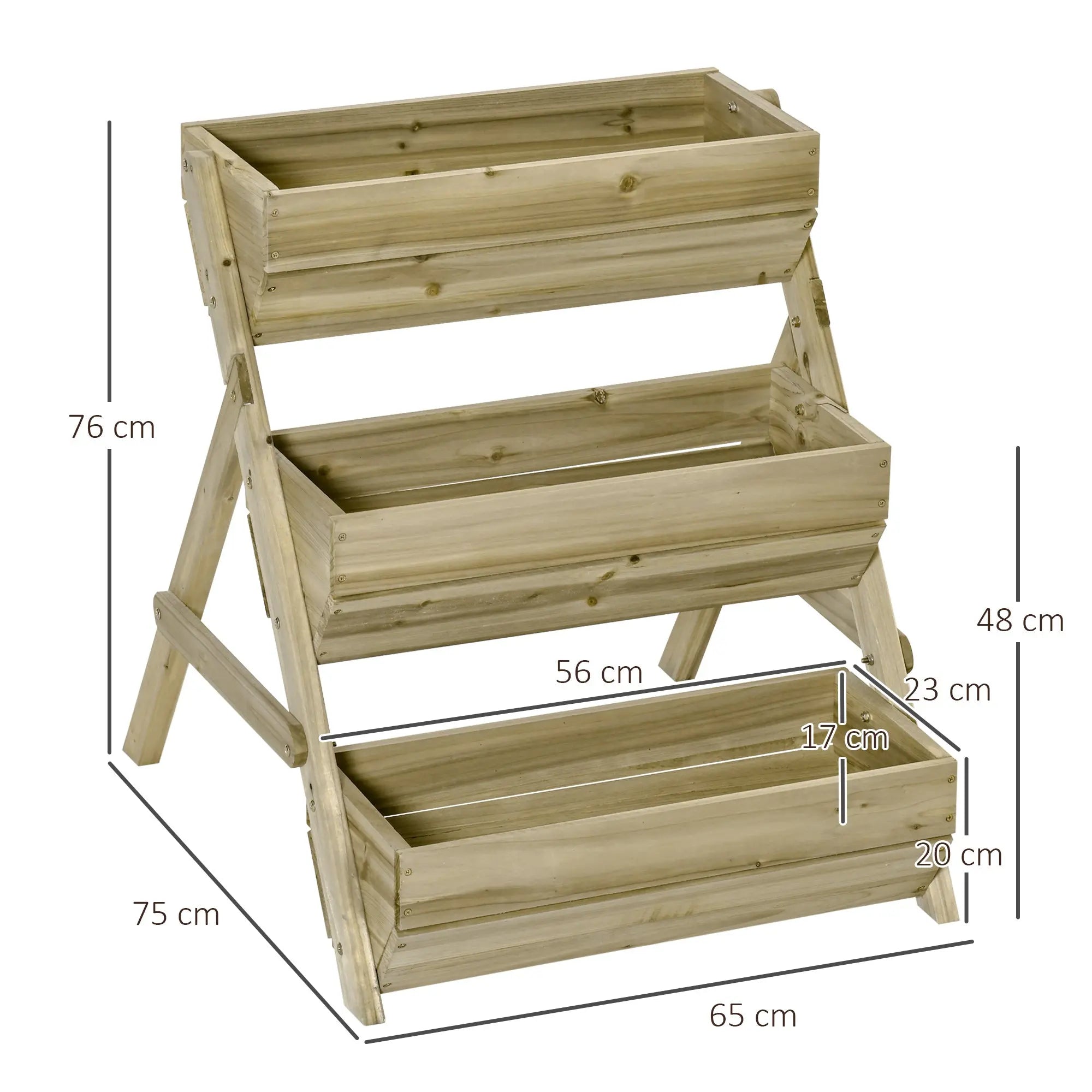 Outsunny 3 tier raised garden bed wooden structure with paint coating and drainage holes for flowers and veggies in green