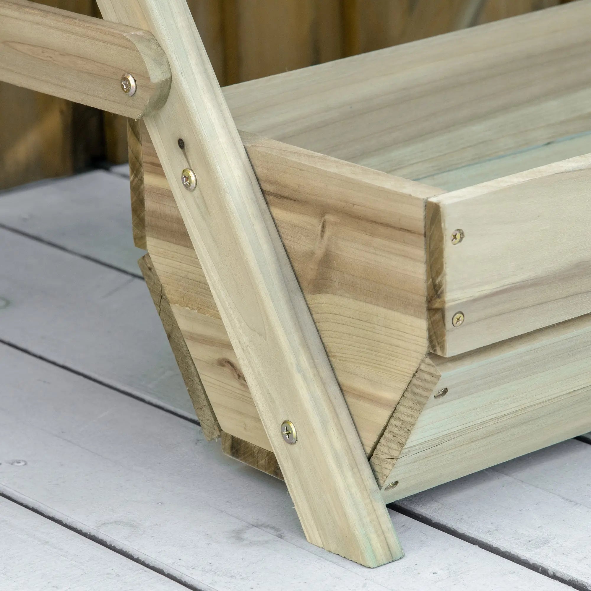 Outsunny light wooden structure folding step stool with visible grain and metal screws for raised garden bed use