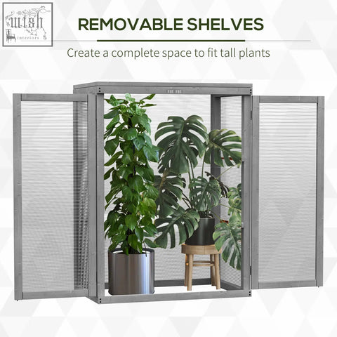 Outsunny dark grey 3-tier wood greenhouse with removable shelves and polycarbonate panels for plants and flowers