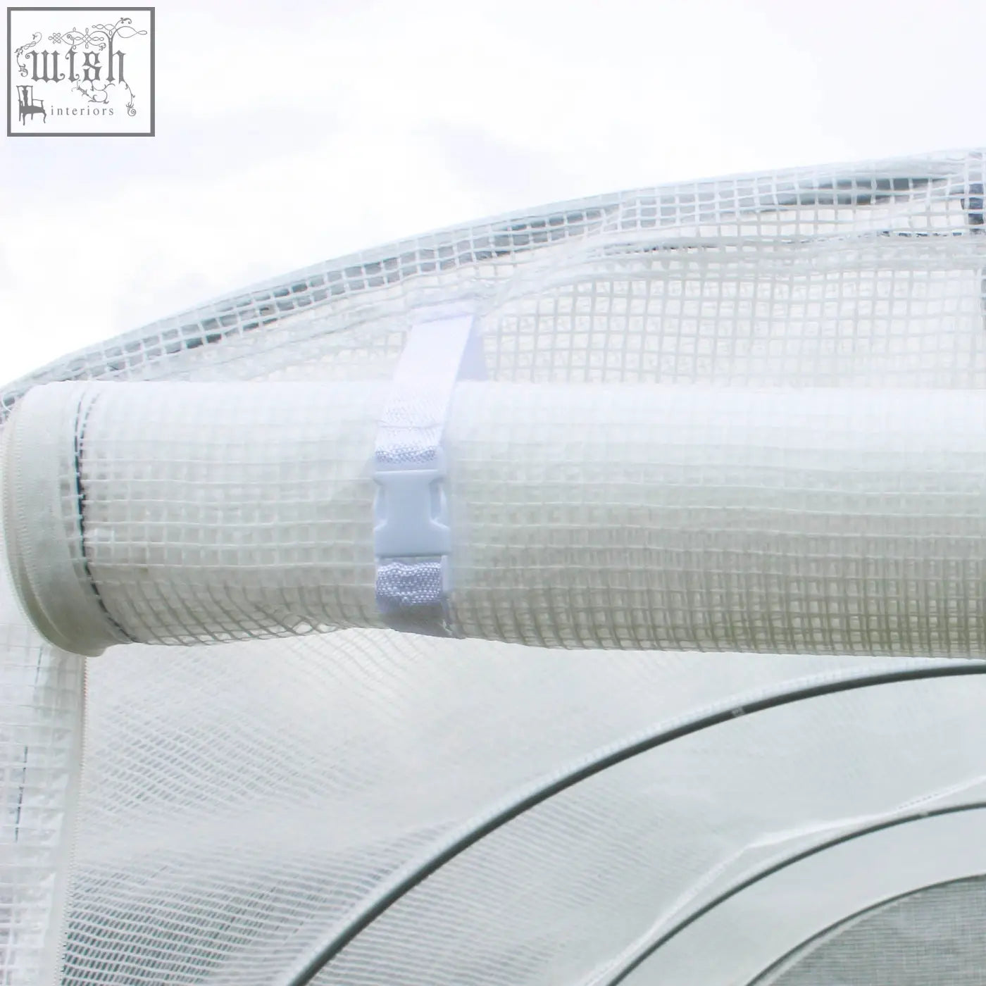 White mesh netting with white plastic strap clamp for outsunny 3x2x2m greenhouse cover allows easy access in light wind and rain