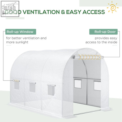 White mesh outsunny greenhouse replacement cover with roll-up window and door for easy access in light rain and wind