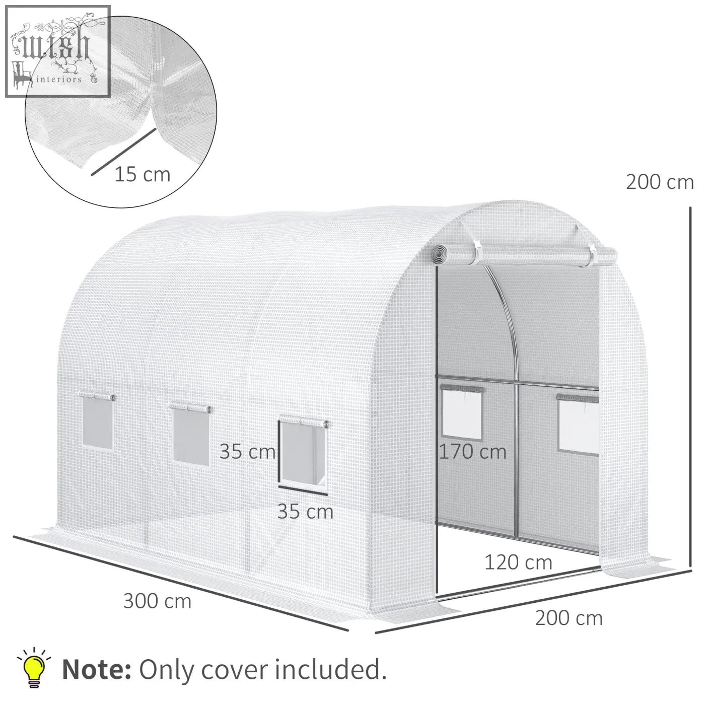 White mesh pe cover for outsunny 3x2x2m greenhouse with arched roof and roll-up windows for easy access in light wind and rain
