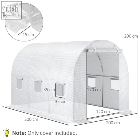 White mesh pe cover for outsunny 3x2x2m greenhouse with arched roof and roll-up windows for easy access in light wind and rain