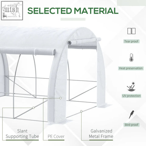 White pe cover outsunny polytunnel greenhouse with galvanised steel frame and slant supporting tubes for gardening