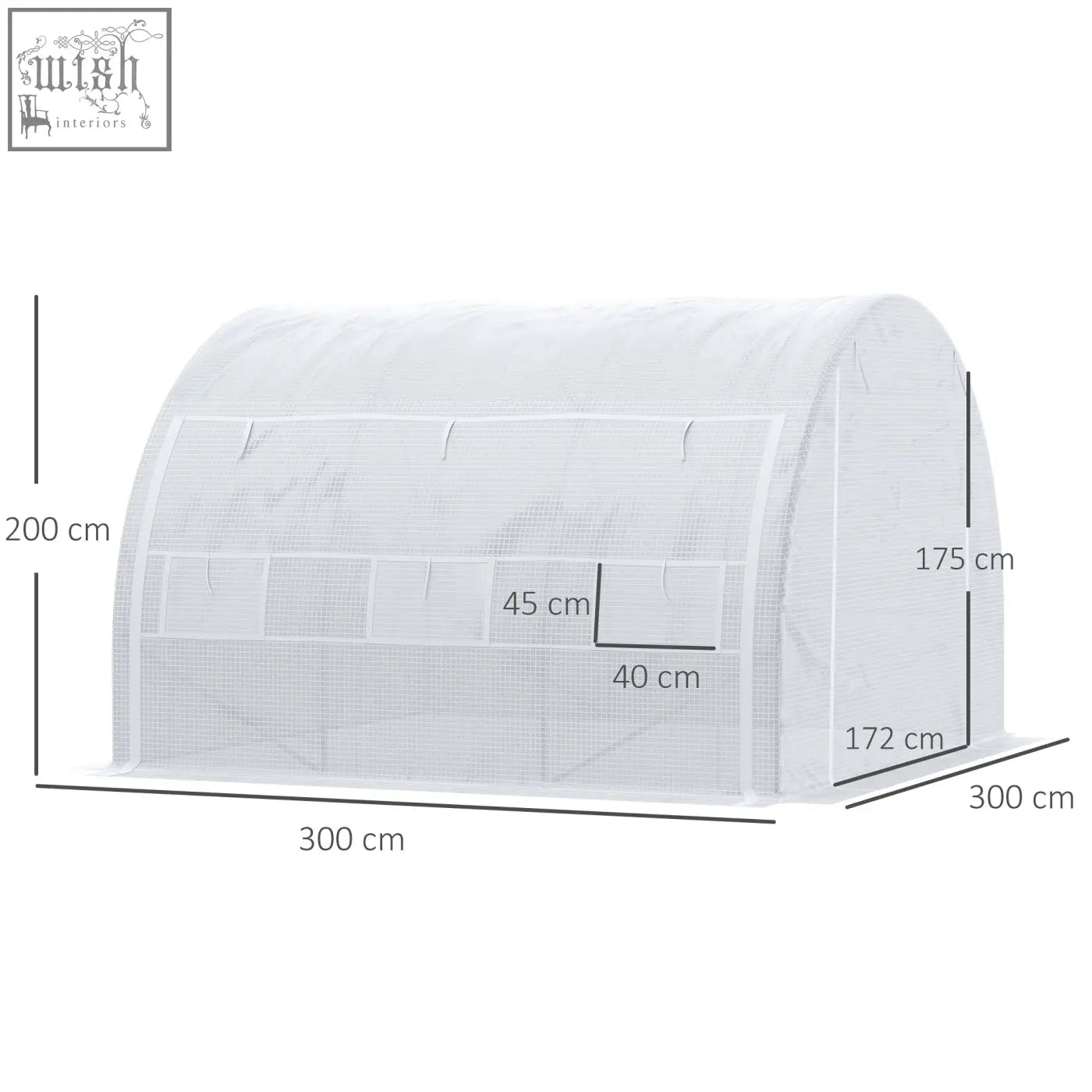 White mesh outsunny polytunnel greenhouse with arched roof steel frame and front panel pockets for garden plants