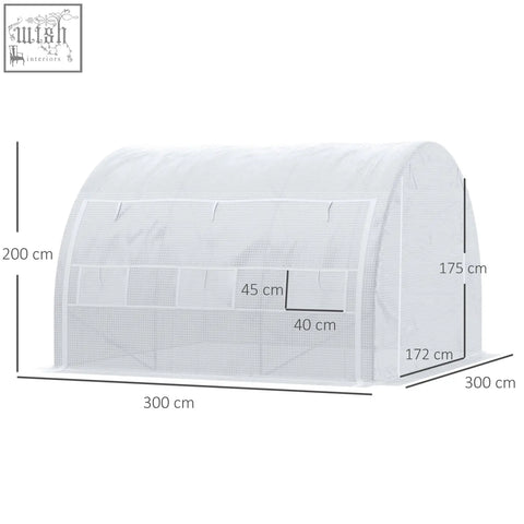 White mesh outsunny polytunnel greenhouse with arched roof steel frame and front panel pockets for garden plants