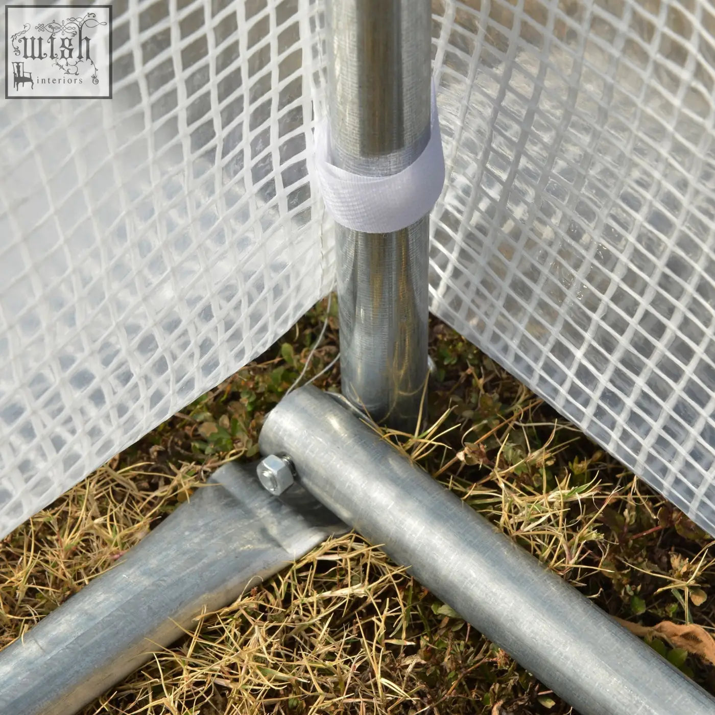 Silver galvanised steel frame with white mesh netting for outsunny 3x3x2m polytunnel greenhouse walk-in grow tent