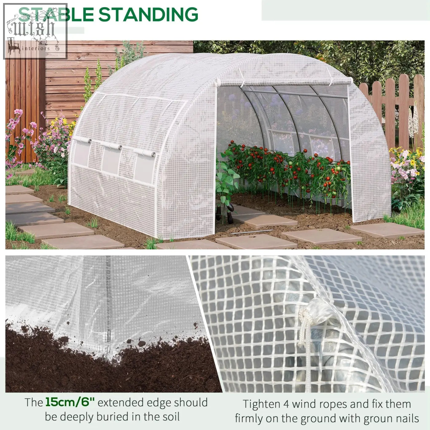 White mesh outsunny 3x3x2 m polytunnel greenhouse with galvanised steel frame and side pockets for garden use