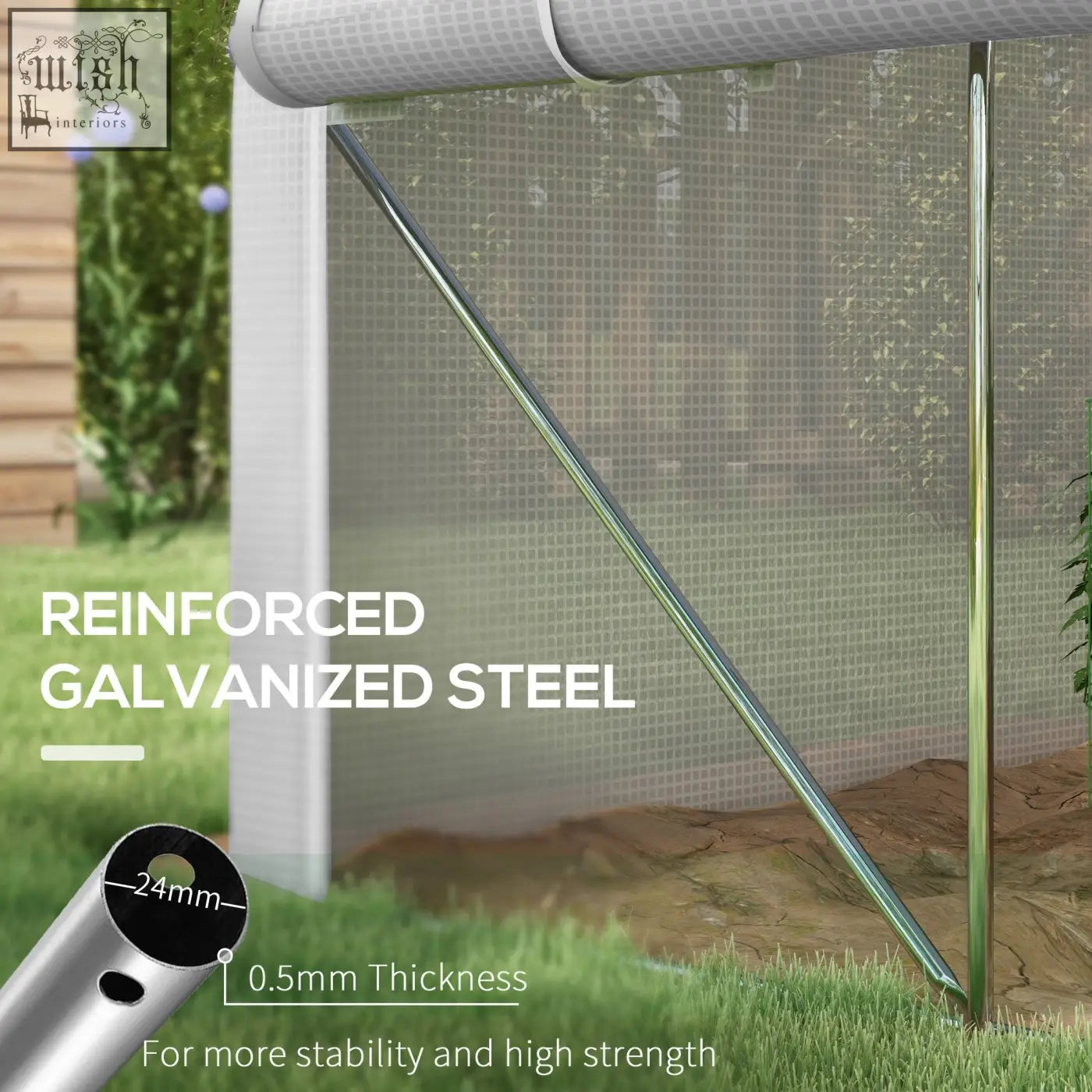 Silver reinforced galvanised steel frame with 24mm diameter for outsunny polytunnel greenhouse stability and support