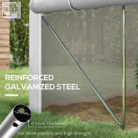 Silver reinforced galvanised steel frame with 24mm diameter for outsunny polytunnel greenhouse stability and support