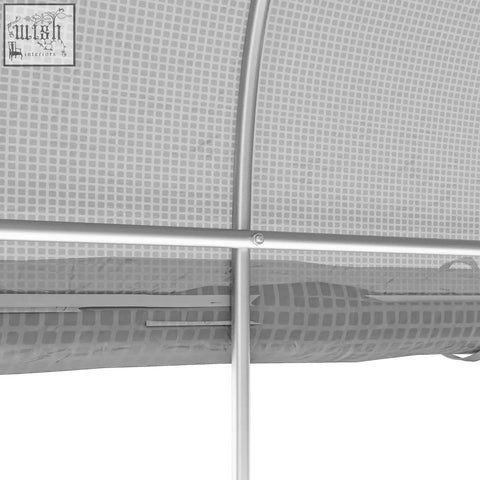 Silver galvanised steel frame with white mesh netting and reinforced crossbars for outsunny 3x2m polytunnel greenhouse
