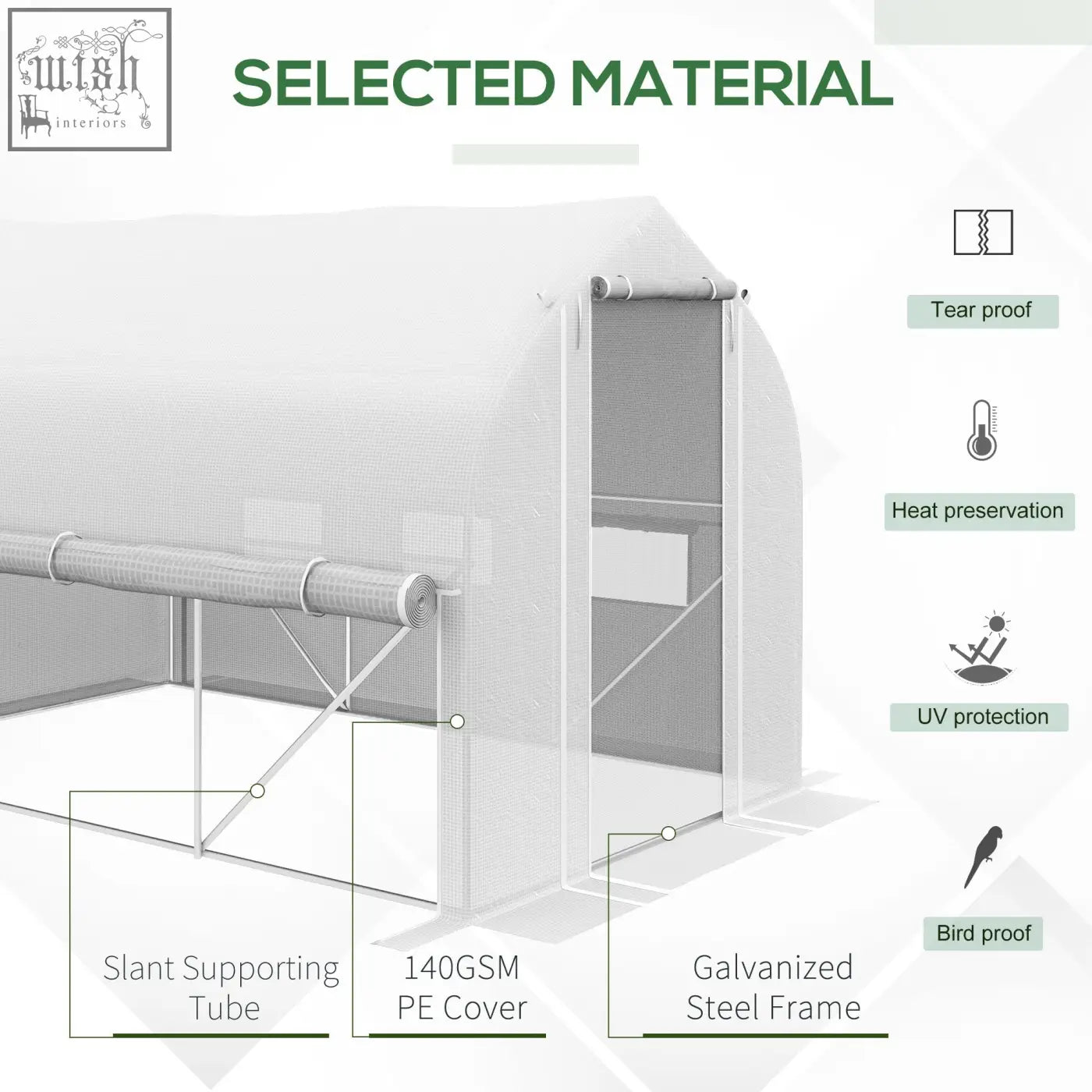 Outsunny 3 x 2 m walk-in polytunnel greenhouse with white 140gsm pe cover and galvanised steel frame and slant tubes