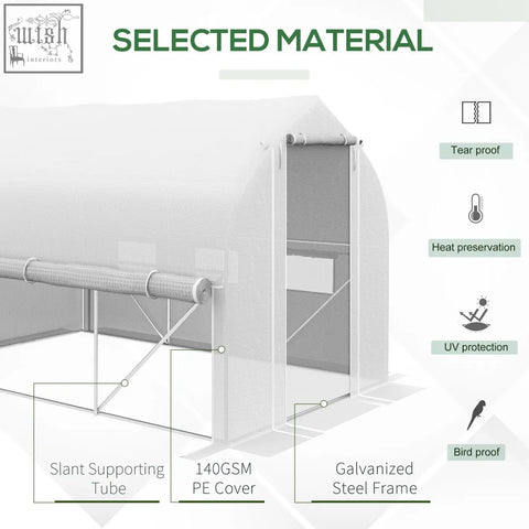 Outsunny 3 x 2 m walk-in polytunnel greenhouse with white 140gsm pe cover and galvanised steel frame and slant tubes