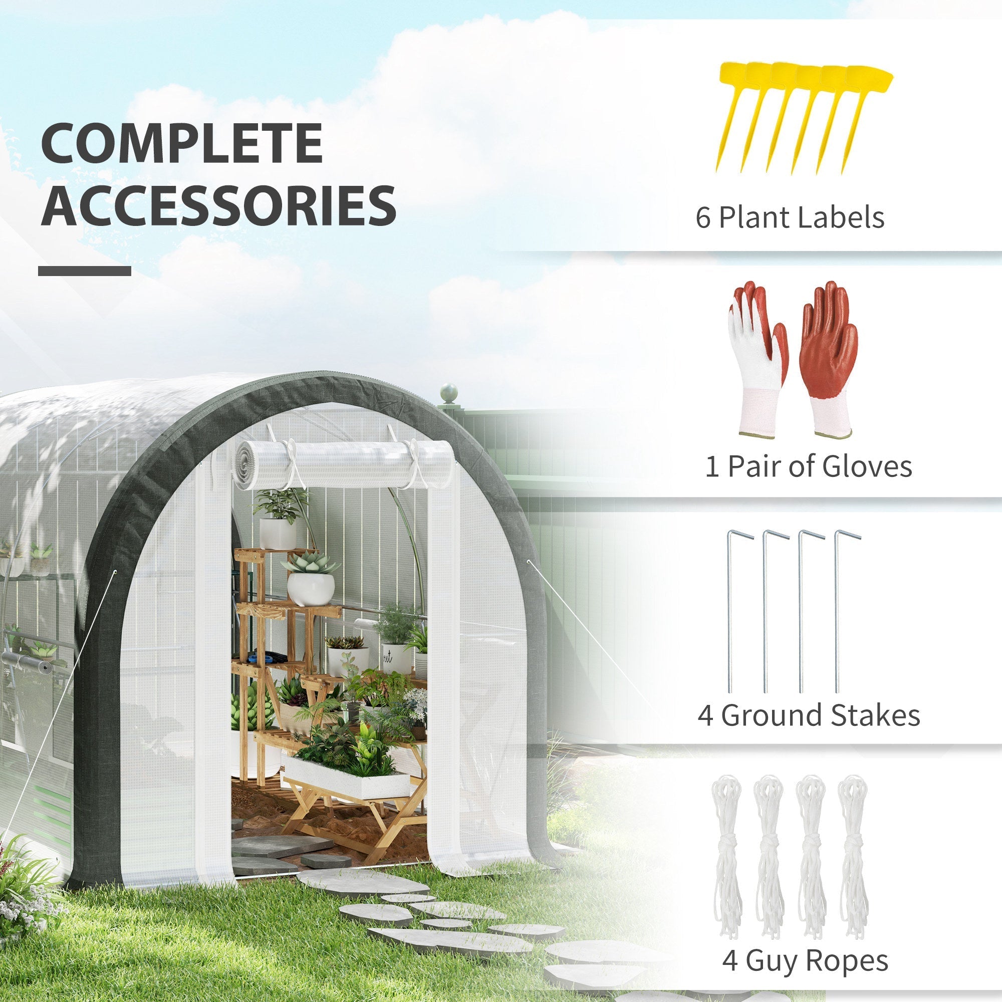 Outsunny 3 x 2(m) Walk-In Tunnel Greenhouse, with Accessories - White