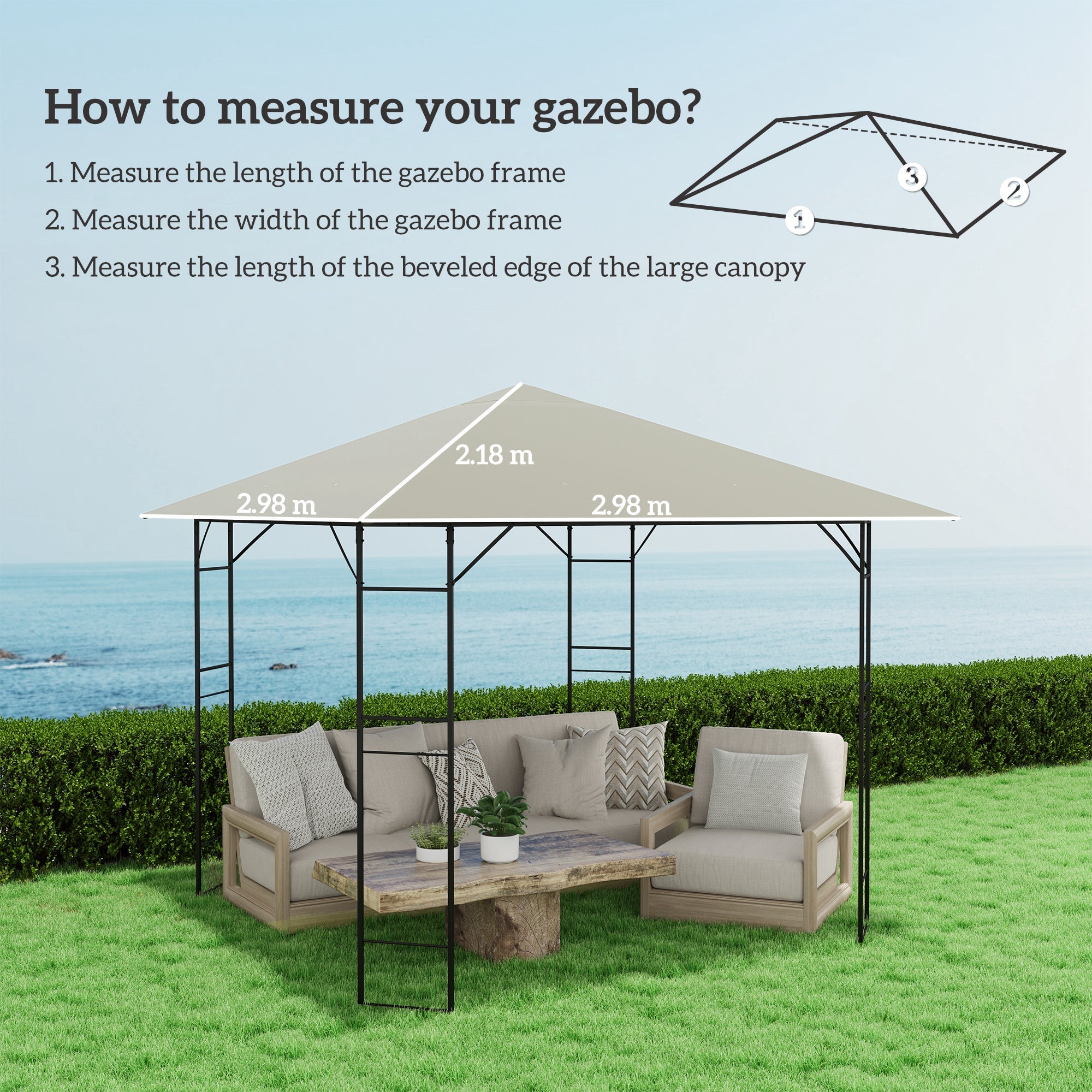 Beige canopy gazebo with black metal frame perfect as a light grey gazebo canopy replacement for outsunny 3x3m model