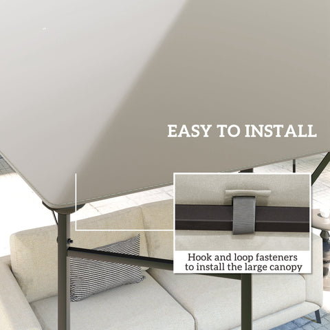 Beige fabric gazebo canopy replacement with black metal frame and hook-and-loop fasteners for easy installation light grey
