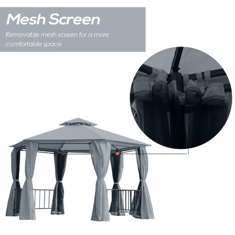 Gray mesh screen with removable design on outsunny 3x3 m hexagon gazebo with rust-resistant steel frame for outdoor use