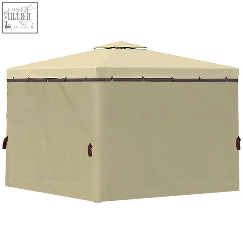 Beige canvas outsunny garden pavilion with dark brown trim polyester canopy and fabric handles with expansion screws