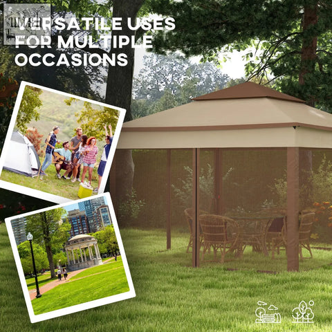 Beige and brown outsunny 3 x 3 pop up gazebo with metal frame mesh sides and carry bag for safe shelter outdoors