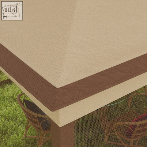 Beige and brown woven fabric patio table cover with textured durable weave for outsunny 3 x 3m pop up gazebo metal frame safe shelter with carry bag