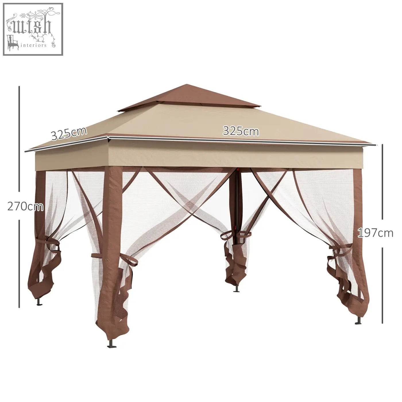 Beige and brown outsunny 3x3m pop up gazebo with metal frame mesh sides fabric canopy and carry bag for safe shelter