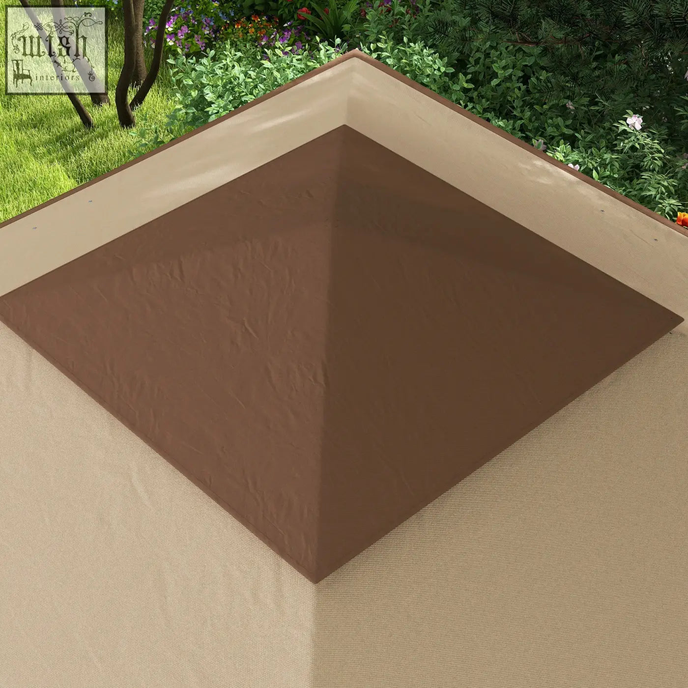 Brown textured pyramid roof tile with beige fabric border for outsunny khaki pop up gazebo metal frame and carry bag safe shelter