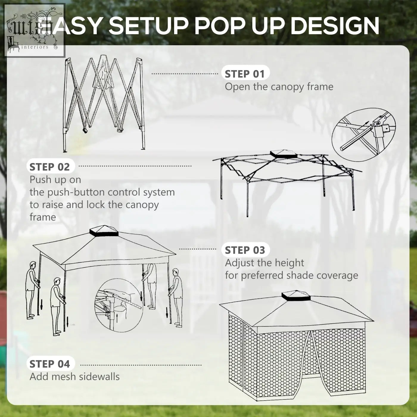 Outsunny 3 x 3 metal frame pop up canopy with push-button control safe shelter and khaki carry bag for outdoor use