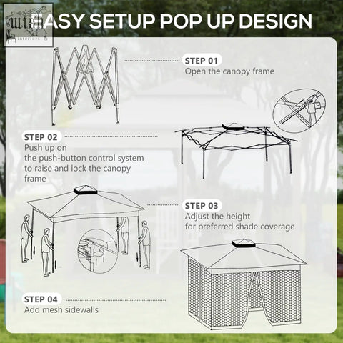 Outsunny 3 x 3 metal frame pop up canopy with push-button control safe shelter and khaki carry bag for outdoor use