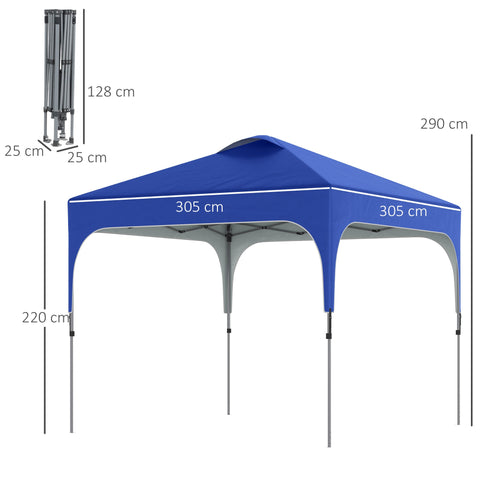 Blue outsunny 3x3 m pop up gazebo with uv50+ fabric canopy protects from sun and gray support poles with white trim