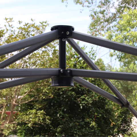 Gray metal frame with black hub and bolts of outsunny 3 x 3 m pop up gazebo with uv50+ fabric canopy in blue