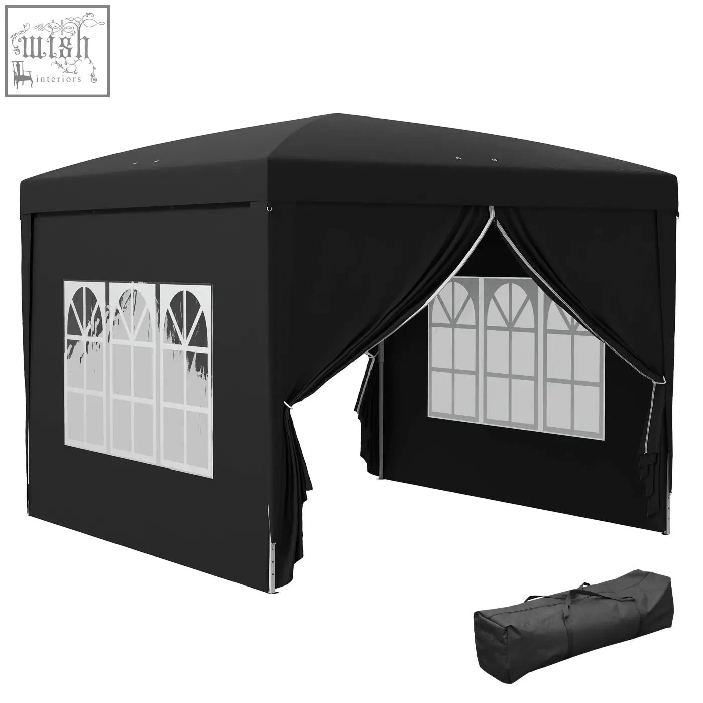 Black outsunny 3 x 3 pop up gazebo with arched window panels steel frame and matching carrying bag for camping and parties