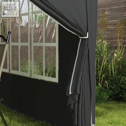 Black canvas outsunny 3x3m pop up gazebo with white trim window panel and powder coated steel frame for camping and parties