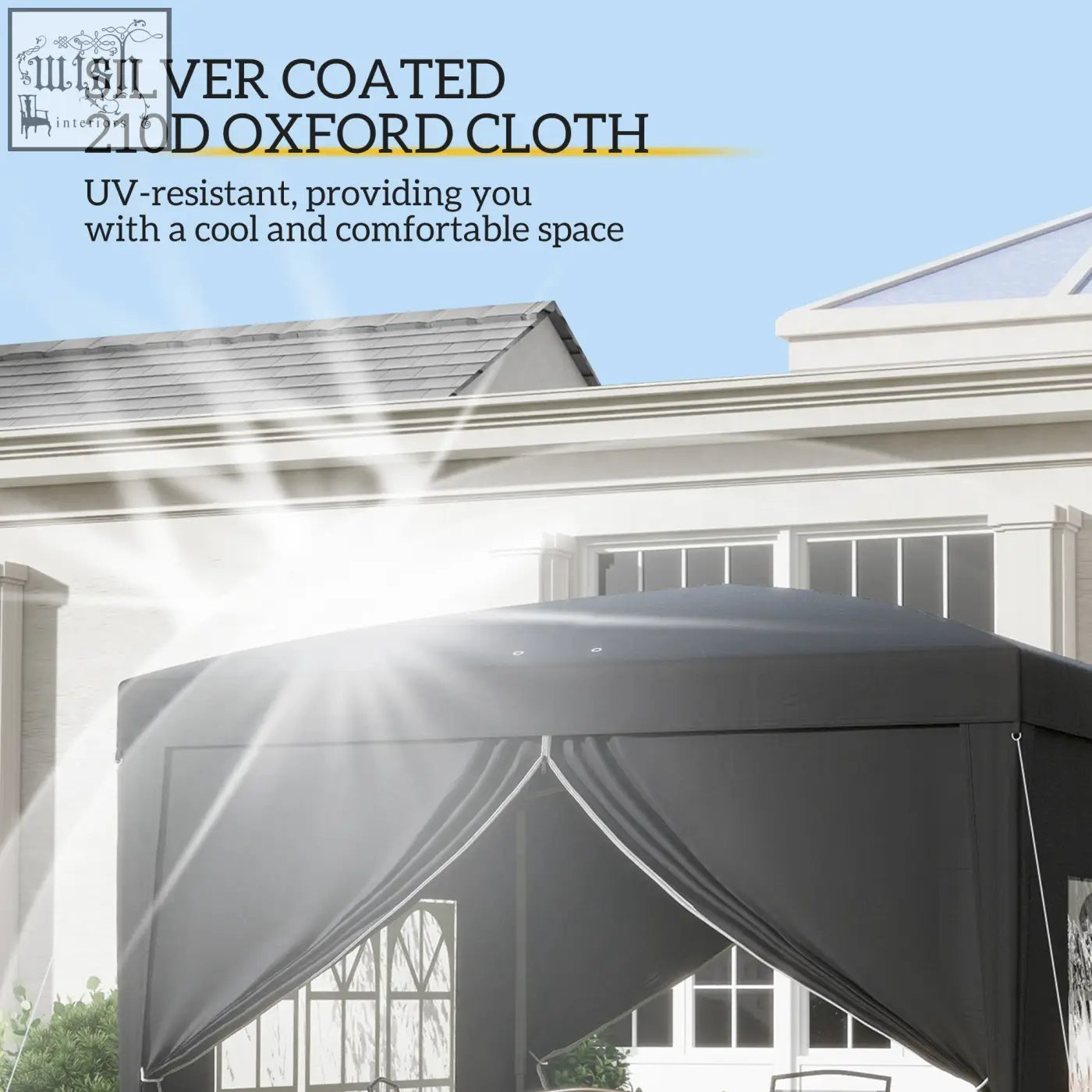 Outsunny 3 x 3 m black canopy gazebo with silver 210d oxford cloth and decorative white trim on a powder coated steel frame