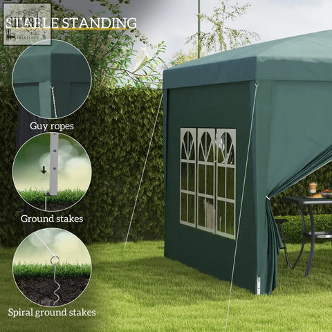 Dark green outsunny 3 x 3m pop up gazebo with arched window panels and powder-coated steel frame for stable standing