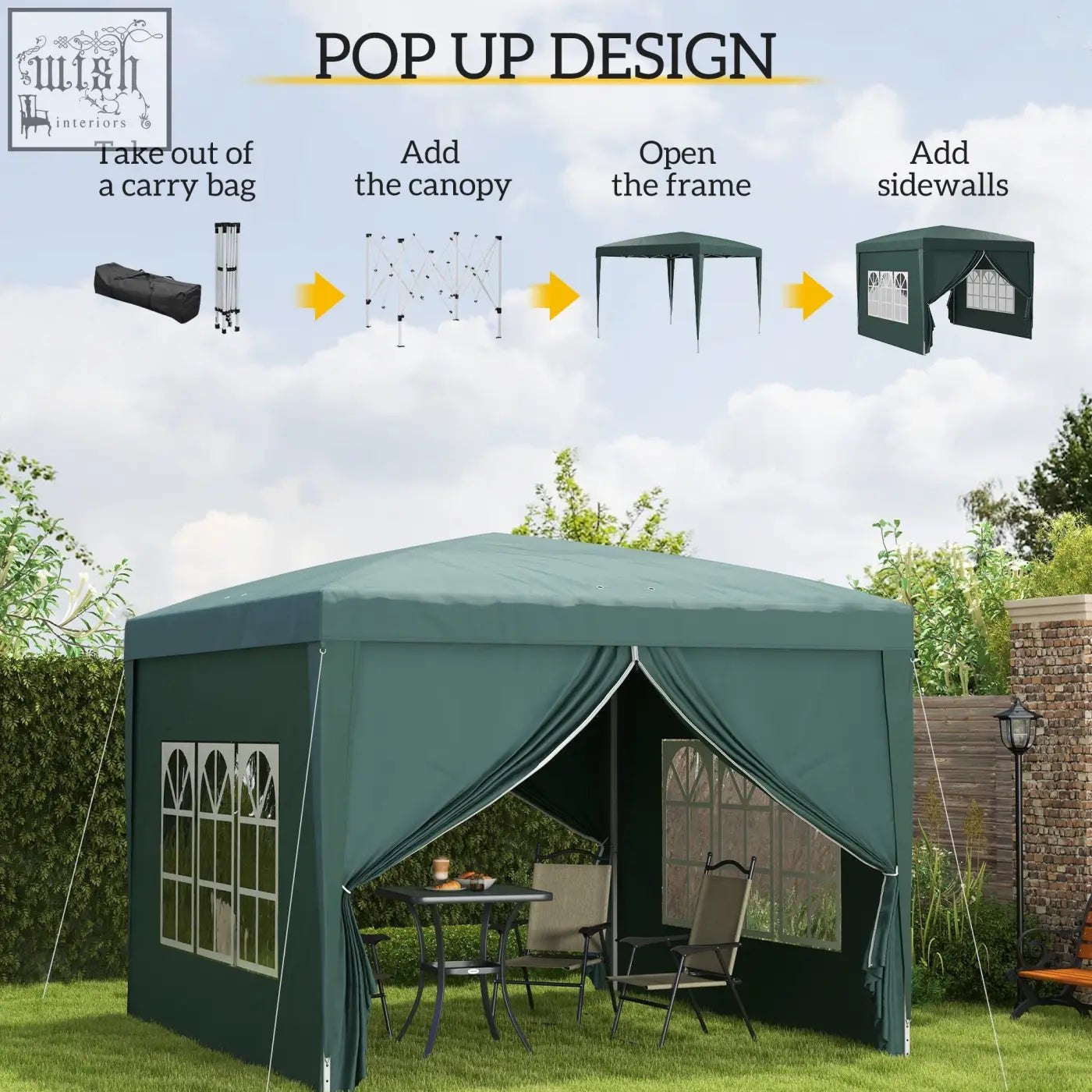 Outsunny teal 3x3m pop up gazebo with canopy, window panels, side walls, and powder-coated steel frame for parties