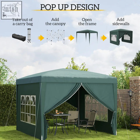 Outsunny teal 3x3m pop up gazebo with canopy, window panels, side walls, and powder-coated steel frame for parties