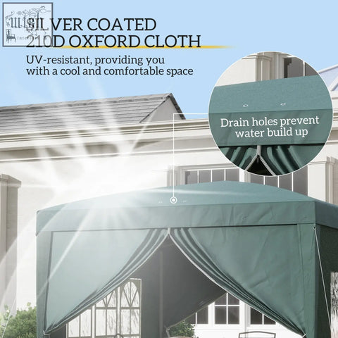 Outsunny teal 3x3m pop up gazebo with silver 210d oxford cloth, powder-coated steel frame, reinforced corners, and drain holes