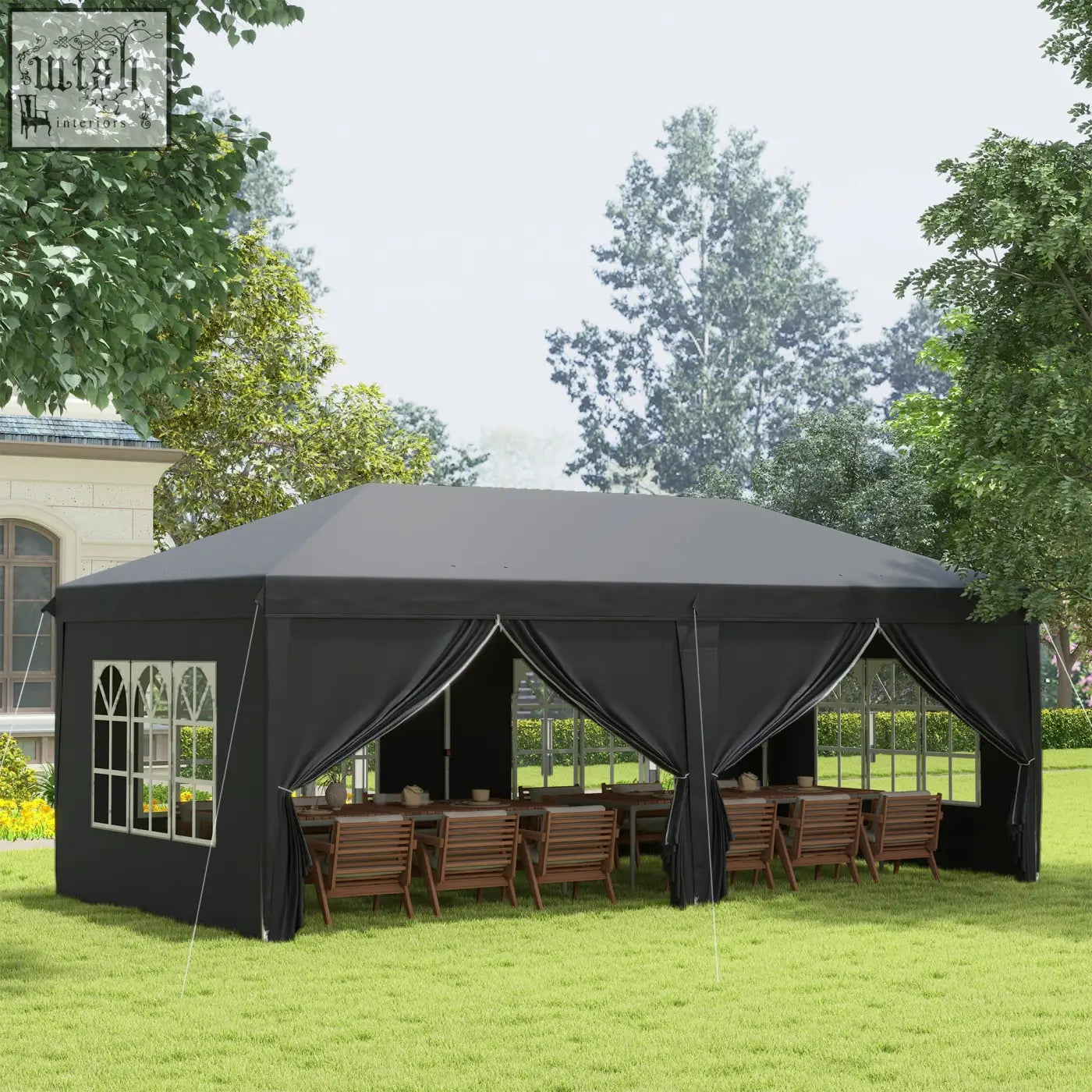 Black outsunny 3x6 m pop up party tent with sides windows carry bag ground stakes and six guy ropes for camping events
