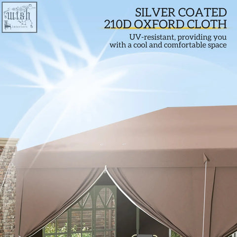 Brown 3 x 6 m outsunny pop up gazebo with silver 210d oxford cloth canopy steel frame ground stakes and carry bag