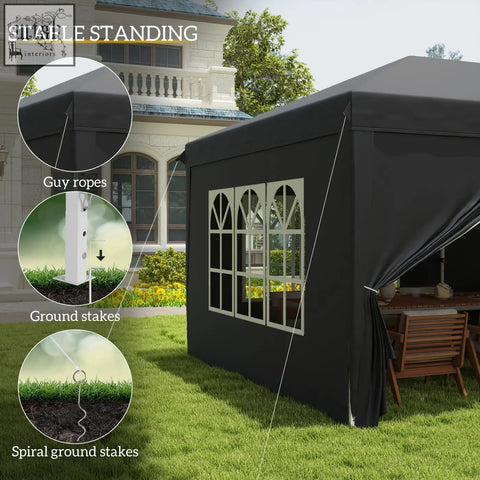 Black outsunny 3 x 6 m pop up gazebo with arched window panels six guy ropes ground stakes and carry bag for events