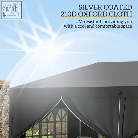 Outsunny black 3x6m pop up gazebo with silver-coated 210d oxford uv-resistant canopy includes carry bag ground stakes six guy ropes