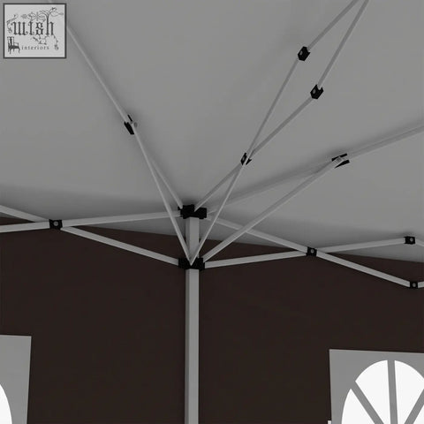 White metal steel frame with black connectors supporting an outsunny brown pop up gazebo canopy with carry bag