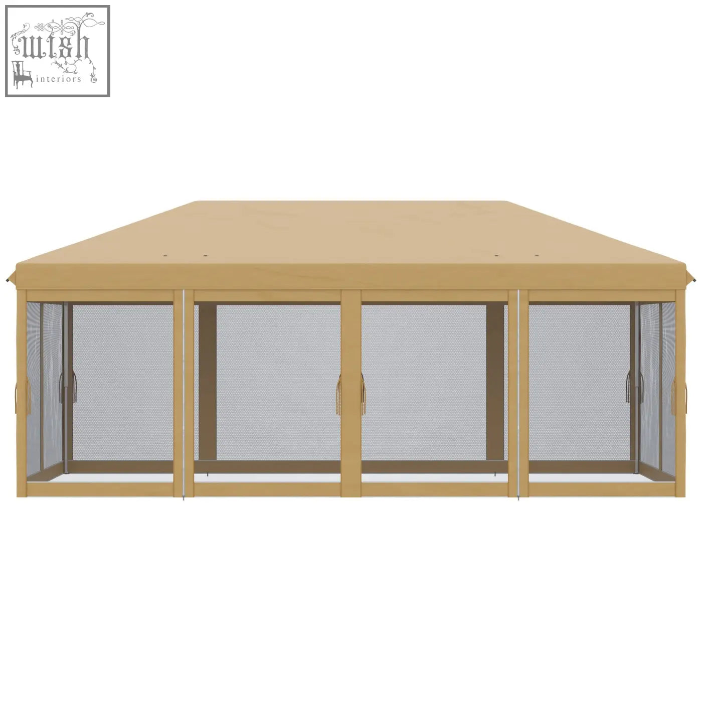 Beige outsunny 3 x 6m pop up gazebo with wooden frame mesh curtains and carry bag for outdoor parties